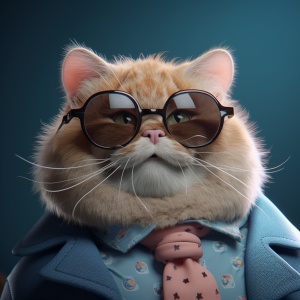 一只带着眼镜的胖猫，毛茸茸的