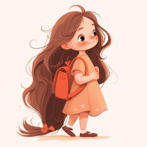 cartoon,girl,has,long,hair,and,is,holding,a,brown,bag,,in,the,style,of,i,can't,believe,how,beautiful,this,is,,soft,and,dreamy,atmosphere,,animated,gifs,,light,orange,and,dark,azure,,cute,and,colorful,,child-like,innocence,,soft-edged