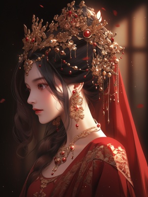 Ancient,beauty,,wedding,dress,,long,black,hair,,delicate,makeup,,exquisite,hair,accessories,,neck,ornaments,,ear,ornaments,,Fengguan,Xia,,wearing,luxurious,and,atmospheric,red,and,gold,pattern,Han,costume,,hazy,sense,,eyes,looking,at,the,camera,,surrounded,by,red,balloons,,emitting,atmosphere,around,the,body,light,,auditorium,background,,dreamlike,sense,,hazy,sense,,ancient,style,,perfect,composition,,fine,details,,movie,texture,,8k,,masterpiece,,quadratic,illustration.,s200,niji5