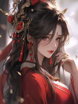 Chinese beauty with black hair and elegant jewelry