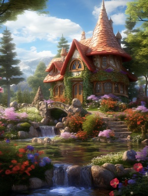 梦幻花园与童话小屋的超高清3D立体风景