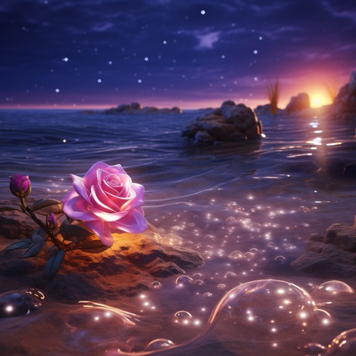 流星，大海，紫色，浪漫，爱心，沙滩，景深，玫瑰花，8K清晰，柔光