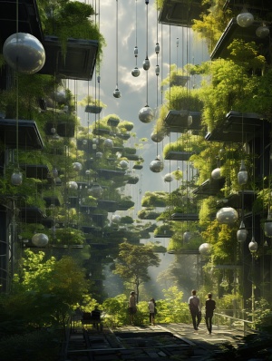 未来主义空中花园：超现代与环保的太阳能板世界