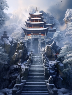 白雪覆盖下的寺庙