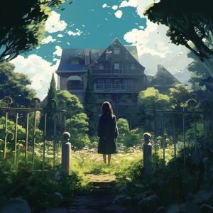 Anime illustration of a person in enchanting garden