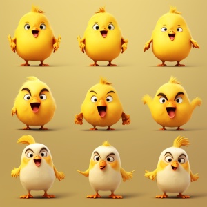 12种夸张表情的胖胖黄色小鸡