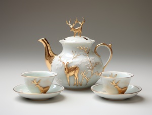 Shinto Kampo Zabutonki Tea Service Set with Delicate Gold Detailing