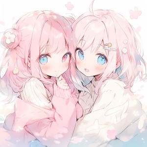 Pretty Faces: Two Anime Girls in Light White and Pink Hair