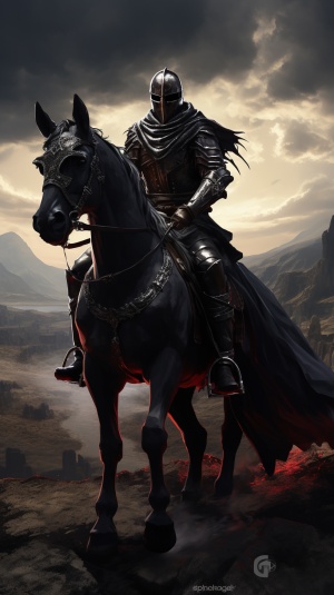 复古黑骑士，骑马拿枪