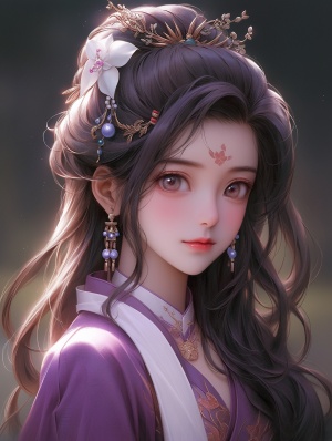 中国仙女女孩的高清深紫汉服半身像