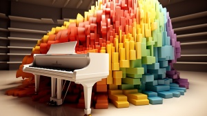 正面向后弯曲的 高低起伏 每隔一个琴键的一种颜色 五颜六色的钢琴键 童趣 简洁 高精