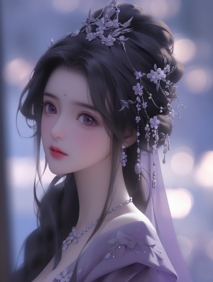 中国仙女女孩的高清深紫汉服半身像