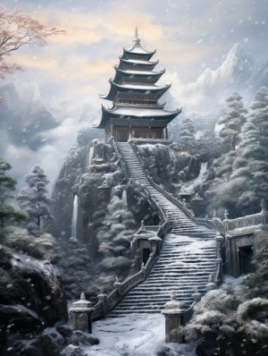 白雪覆盖下的寺庙