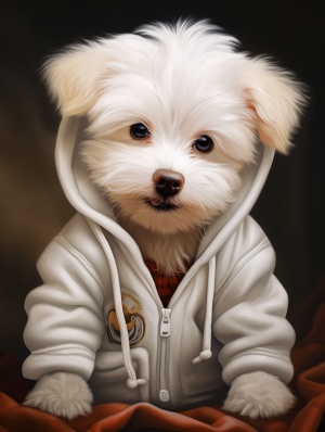 可爱的白色泰迪犬，穿着人类的衣服