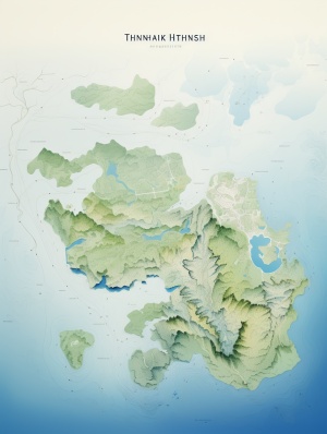 高雄省湖地图：自然主义风格、柔和边缘的淡海蓝宝石与绿色效果图