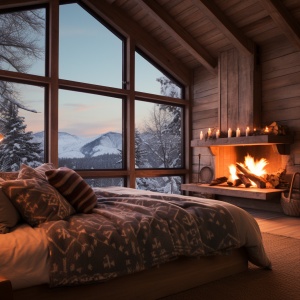温暖的床铺，燃烧的壁炉，透窗能看到雪景