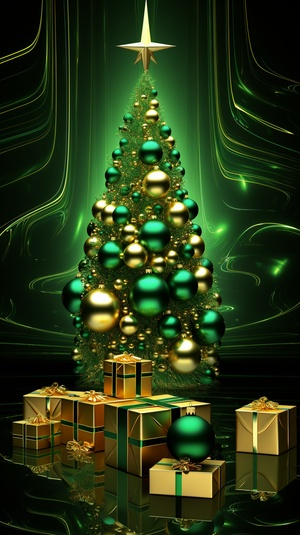 Glittering Multiversal Christmas Tree with Golden and Organic Ornaments