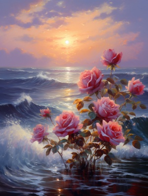 玫瑰花、大海、夕阳：波光粼粼下的大师超高清