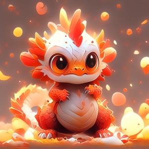 Dreamy Baby Dragon with Orange Hair in Animated Energy