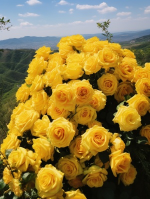 黄色玫瑰花海的唯美俯视图