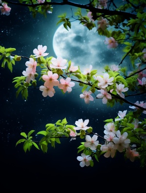 Charming Crabapple Flowers in Dreamy Moonlight