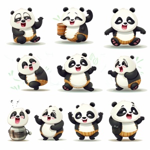 大熊猫各种表情和动作的迪士尼风格插画设计