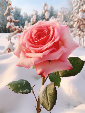 冬雪中的粉色玫瑰与流星花园