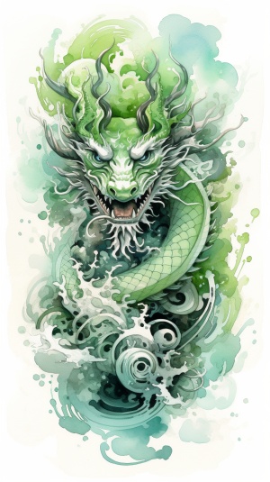 Chinese Dragon in Watercolor Design with Folk Art-Inspired Illustrations