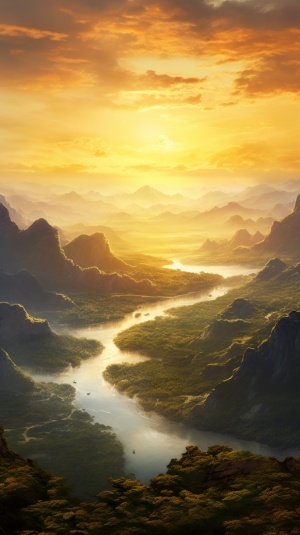 中国风的太阳：黄河向东海奔流的8K景色