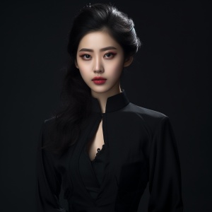 中国美丽的年轻女子穿着黑色，在8k分辨率的风格，韩流