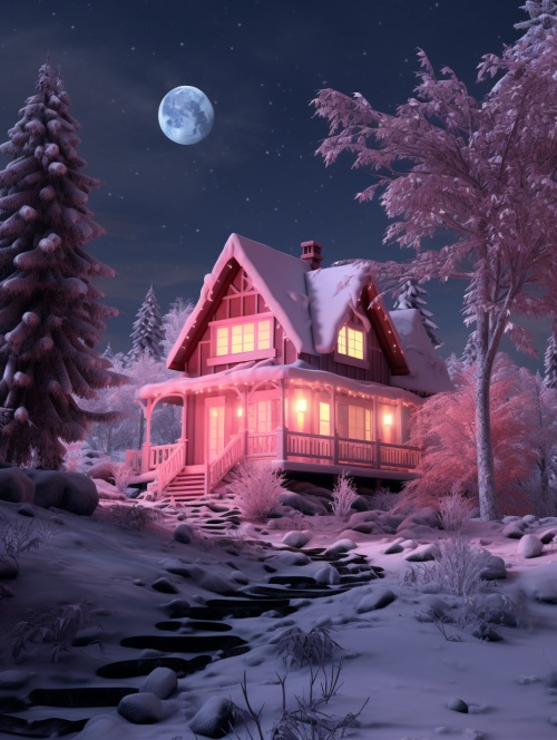 a,house,at,a,pink,frosty,night,in,winter,,in,the,style,of,32k,uhd,,dreamy,and,romantic,,minimalist,purity,,hd,ar,9:16