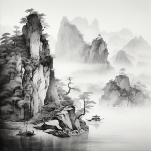 中国水墨画的山水竖轴