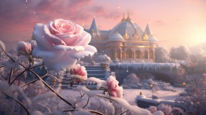 冬雪，粉色玫瑰，流星，花园，暖色系，