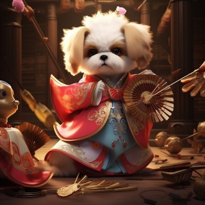 中国风水小狗狗与超现实动物插图