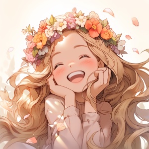Smiling little girl surrounded by flowers