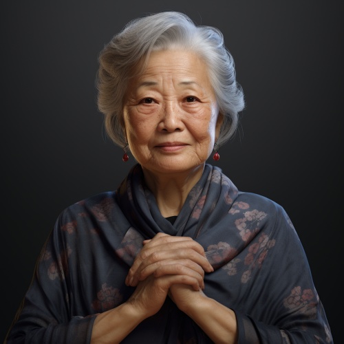 一个中国现代老奶奶，双手合十，全身