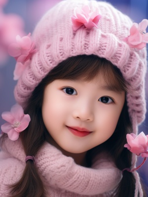 Exquisite Chinese Child Swinging in a Pink Hat