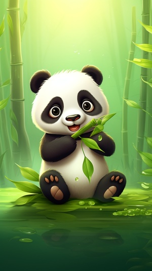 可爱胖嘟嘟的熊猫欢享竹子时光