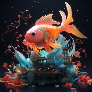 中国鱼立体字黑色背景彩色动画剧照
