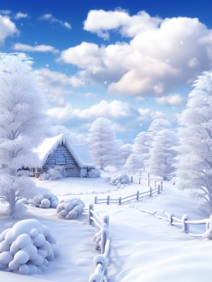 冬景雪中小屋 清新国风细节复杂 8K画质