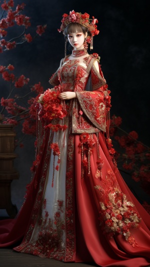 Exquisite Handmade Ancient Bridal Models with Red Xiuhe Costumes