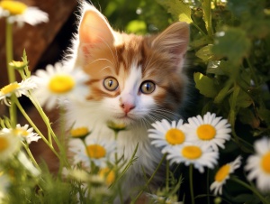 Little Kitty Finds Mommy in the Flower Bushes