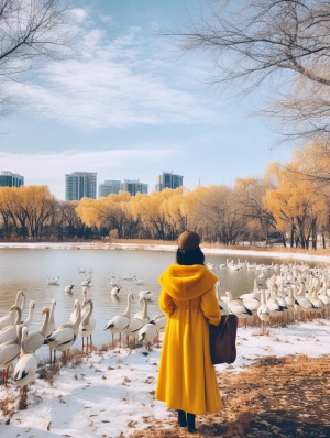 冬日凋零的樊川公园中的美丽景色