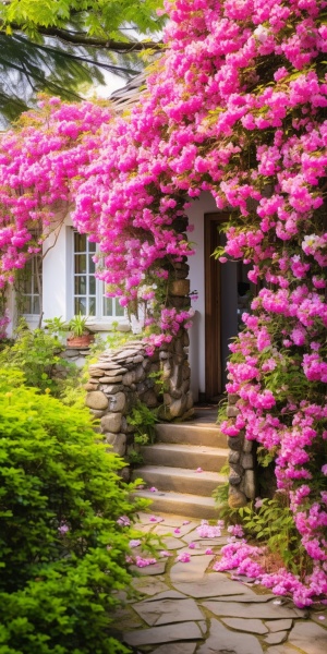 乡村小屋门前开满了漂亮的铃兰花
