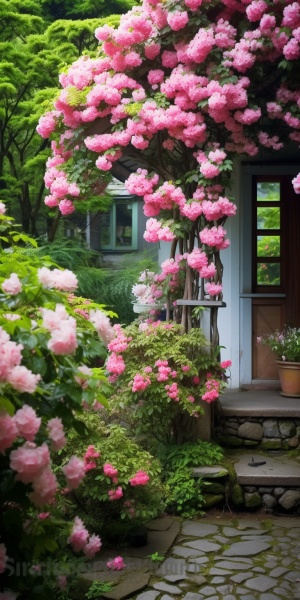 乡村小屋门前的美丽铃兰花