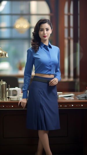 亚洲商务女性办公室代表性蓝色商务裙子