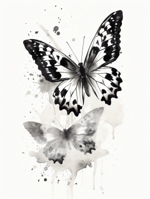 水墨画中的黑白蝴蝶飞舞素材
