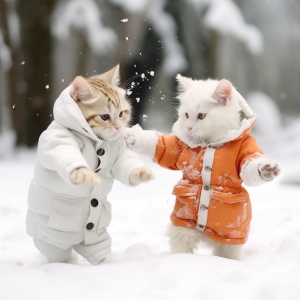小奶猫 衣服 雪地 打雪仗