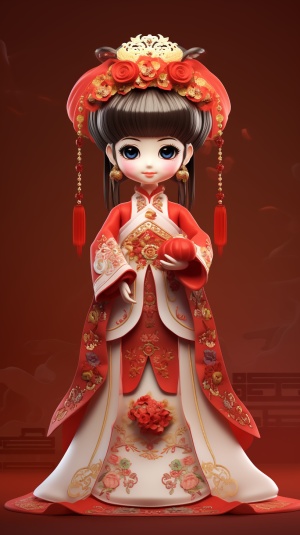 Smiling Red Xiuhe Costume Bride Doll