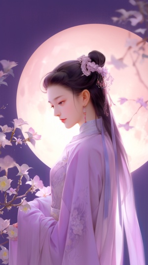 Ancient Chinese Woman Playing Pipa on Mid-Autumn Festival